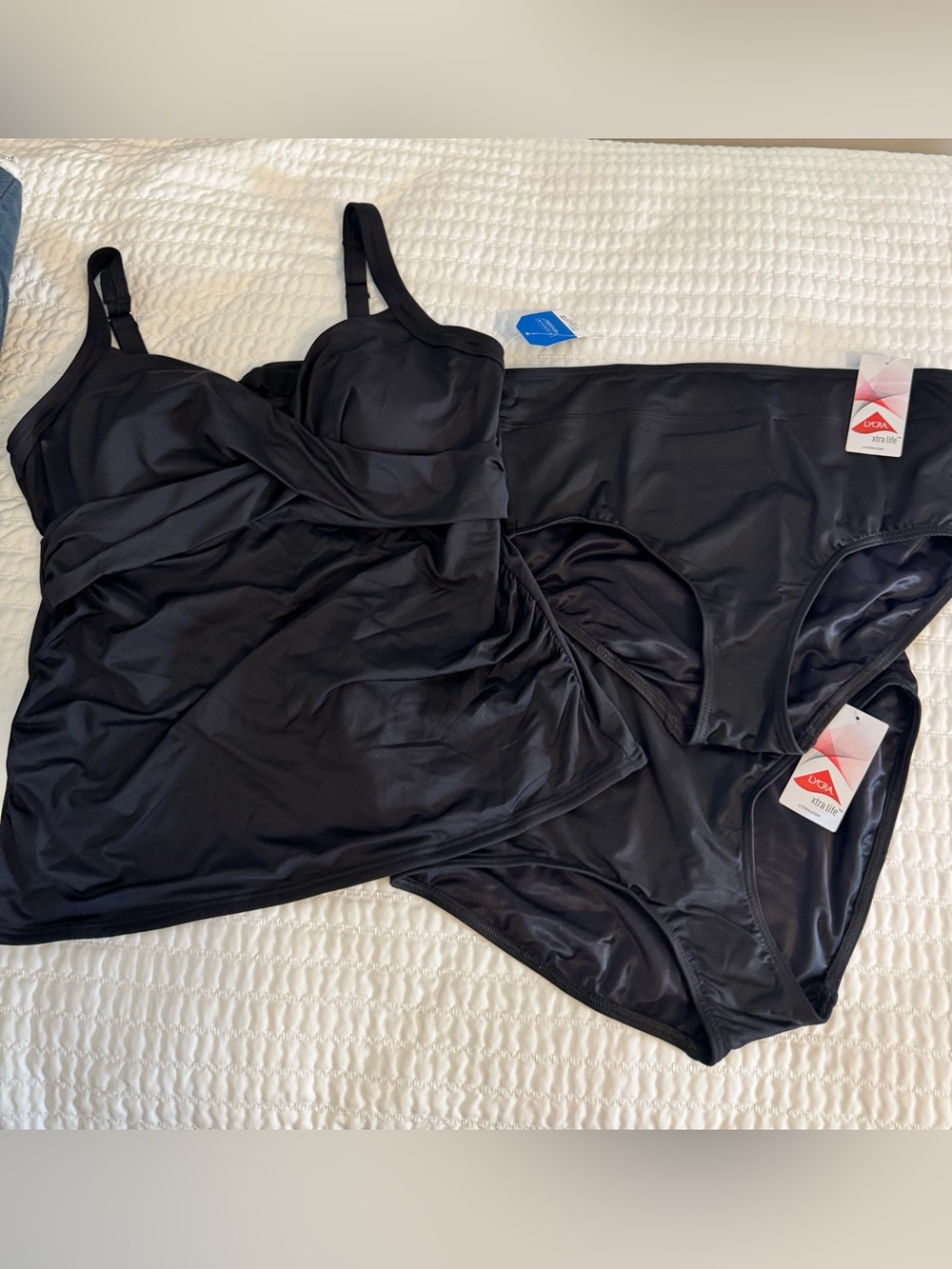 Lands’ End 16DD Black Tankini Swimsuit + 2 Bottoms Sizes 14 & 16 NWT